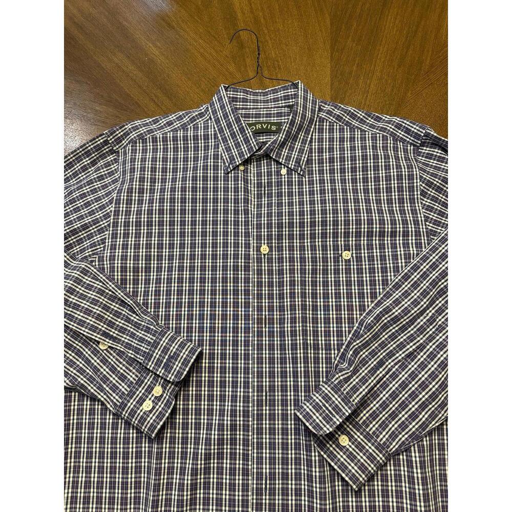 Orvis Mens Shirt Long Sleeve Button-Down blue white red Plaid Check large